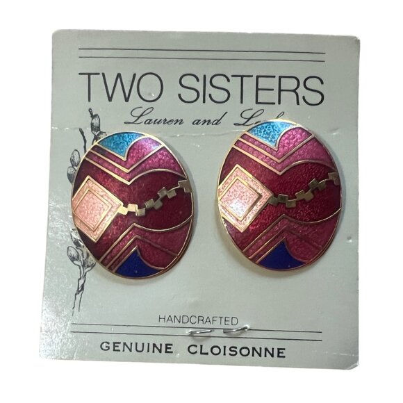 Vintage Two Sisters Hand Crafted Porcelain Earrings Pearlized Shimmer - Picture 1 of 5
